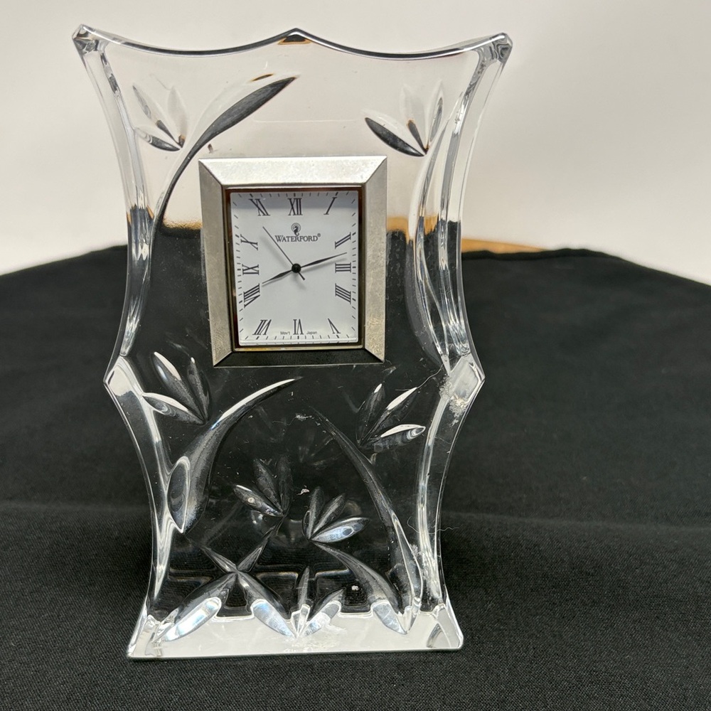 WATERFORD Lead Crystal Bamboo Table Clock